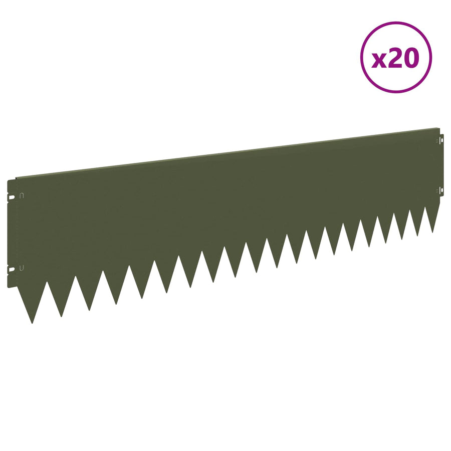 Gazonrand 20 pcs 103 x 25 cm Staal Olijfgroen