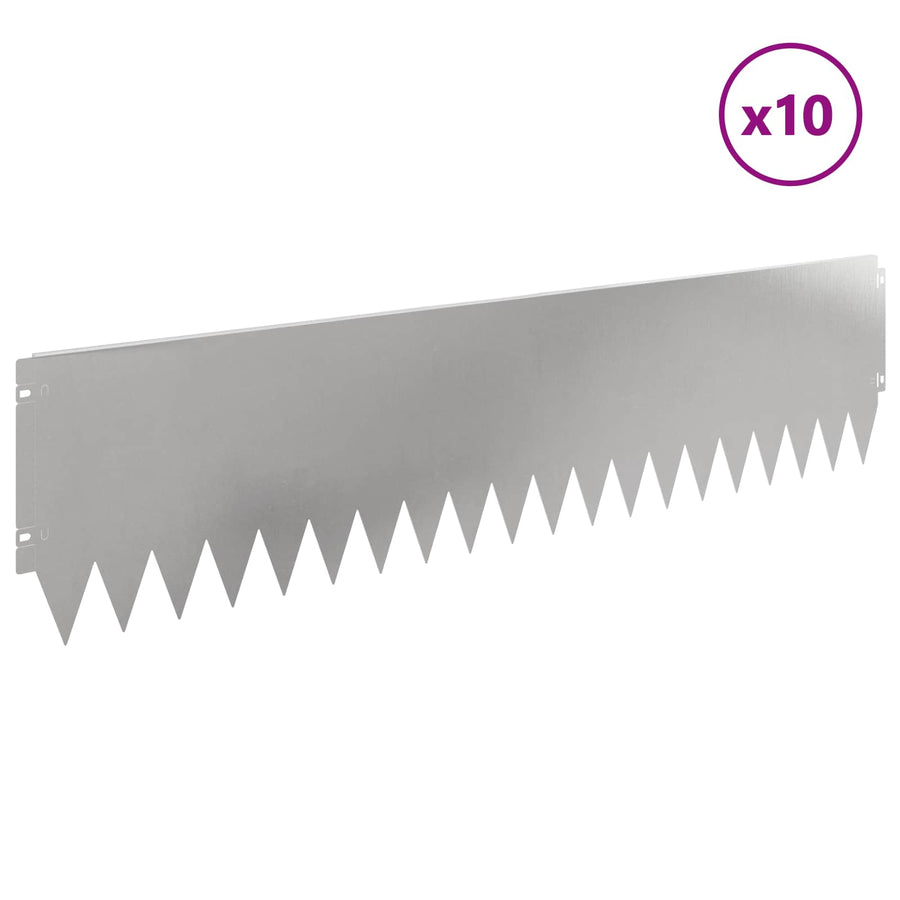 Gazonrand 10 pcs 103 x 25 cm Staal Zilverkleurig