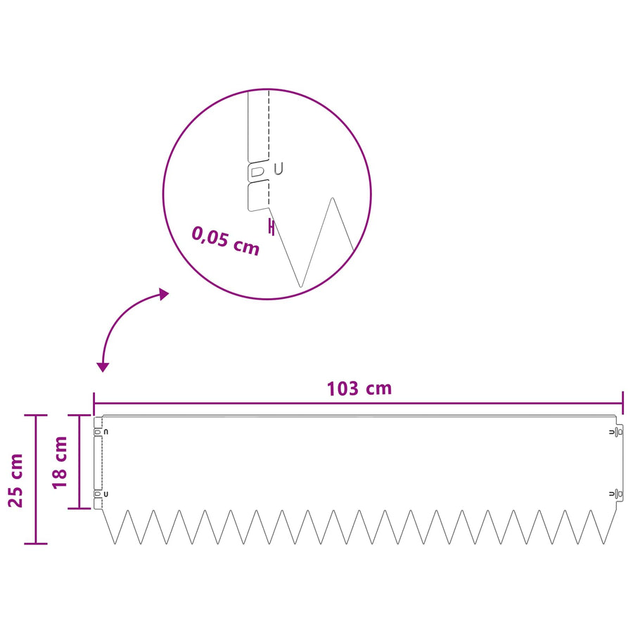 Gazonrand 20 pcs 103 x 25 cm Staal Zilverkleurig