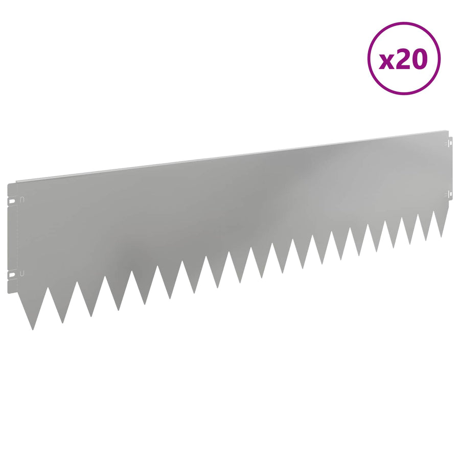 Gazonrand 20 pcs 103 x 25 cm Staal Zilverkleurig