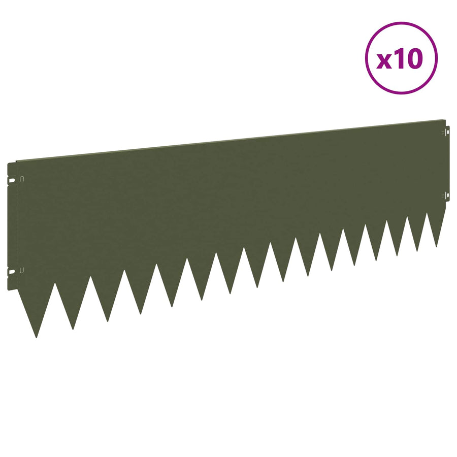 Gazonrand 10 pcs 103 x 30 cm Staal Olijfgroen