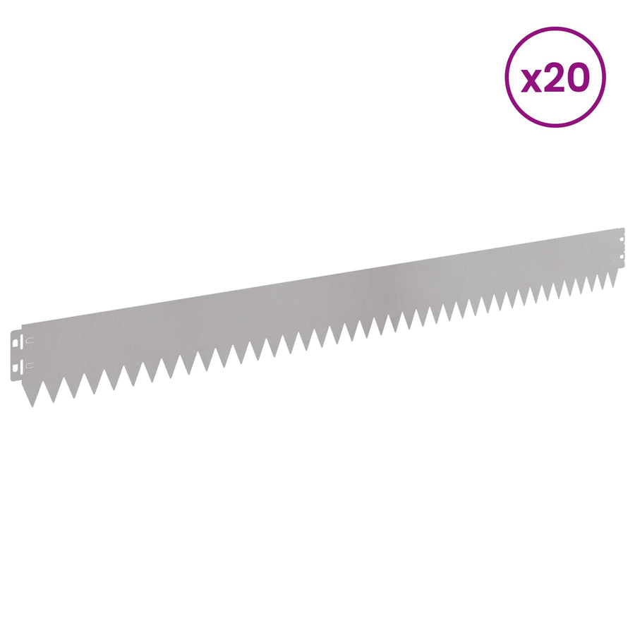 Gazonrand 20 pcs 103 x 10 cm Staal Zilverkleurig