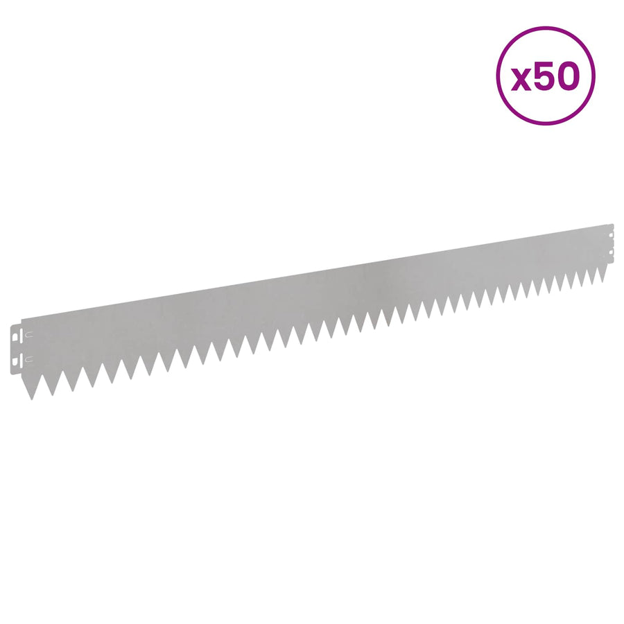 Gazonrand 50 pcs 103 x 10 cm Staal Zilverkleurig