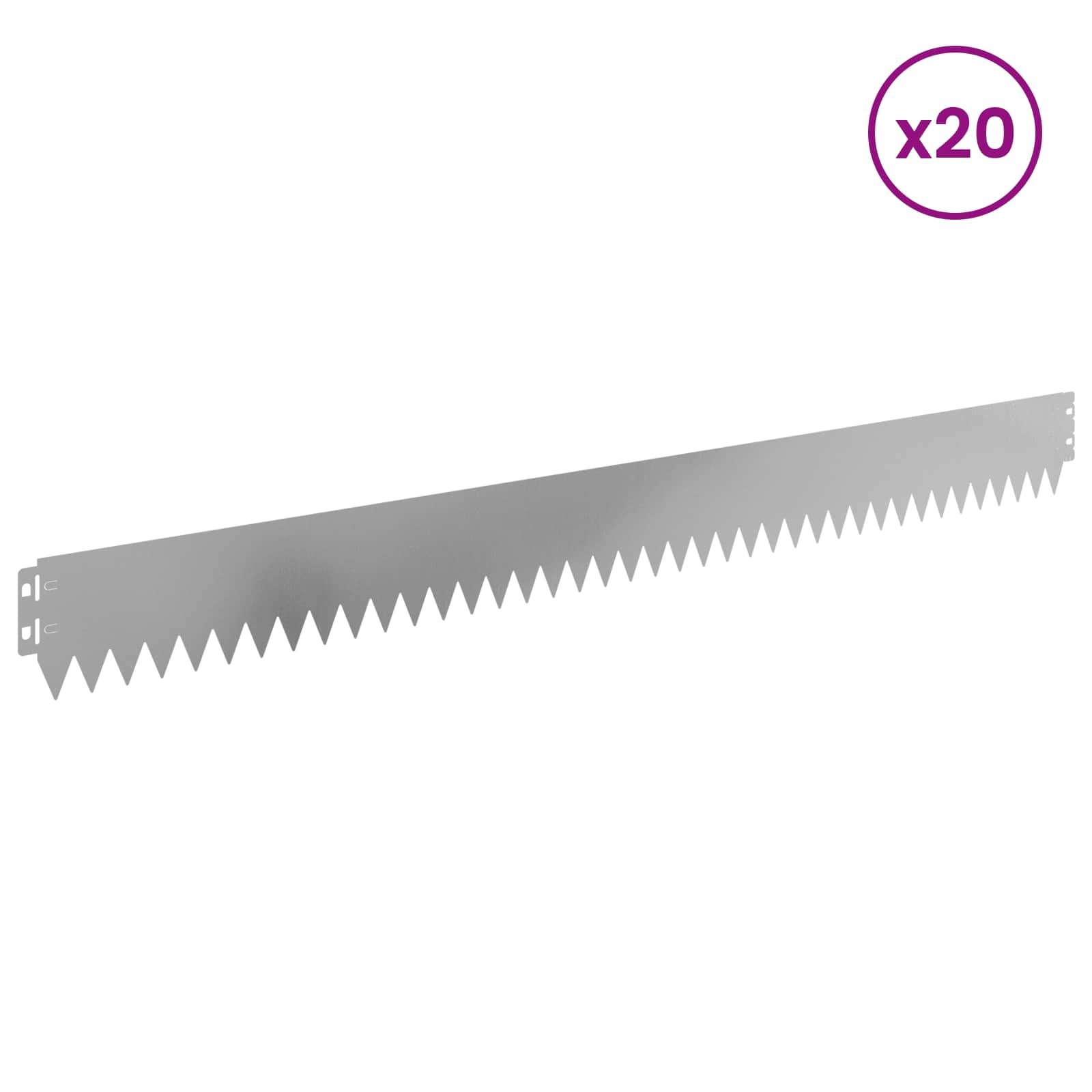 Gazonrand 20 pcs 103 x 10 cm Staal Zilverkleurig