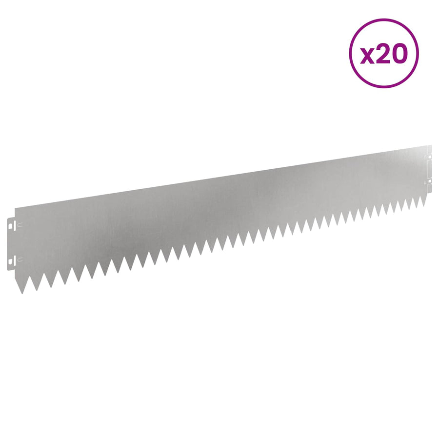 Gazonrand 20 pcs 103 x 15 cm Staal Zilverkleurig