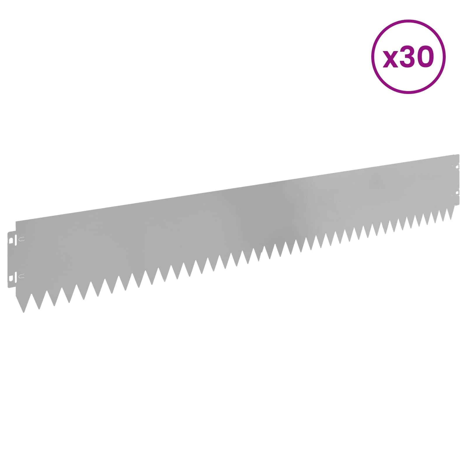 Gazonrand 30 pcs 103 x 15 cm Staal Zilverkleurig