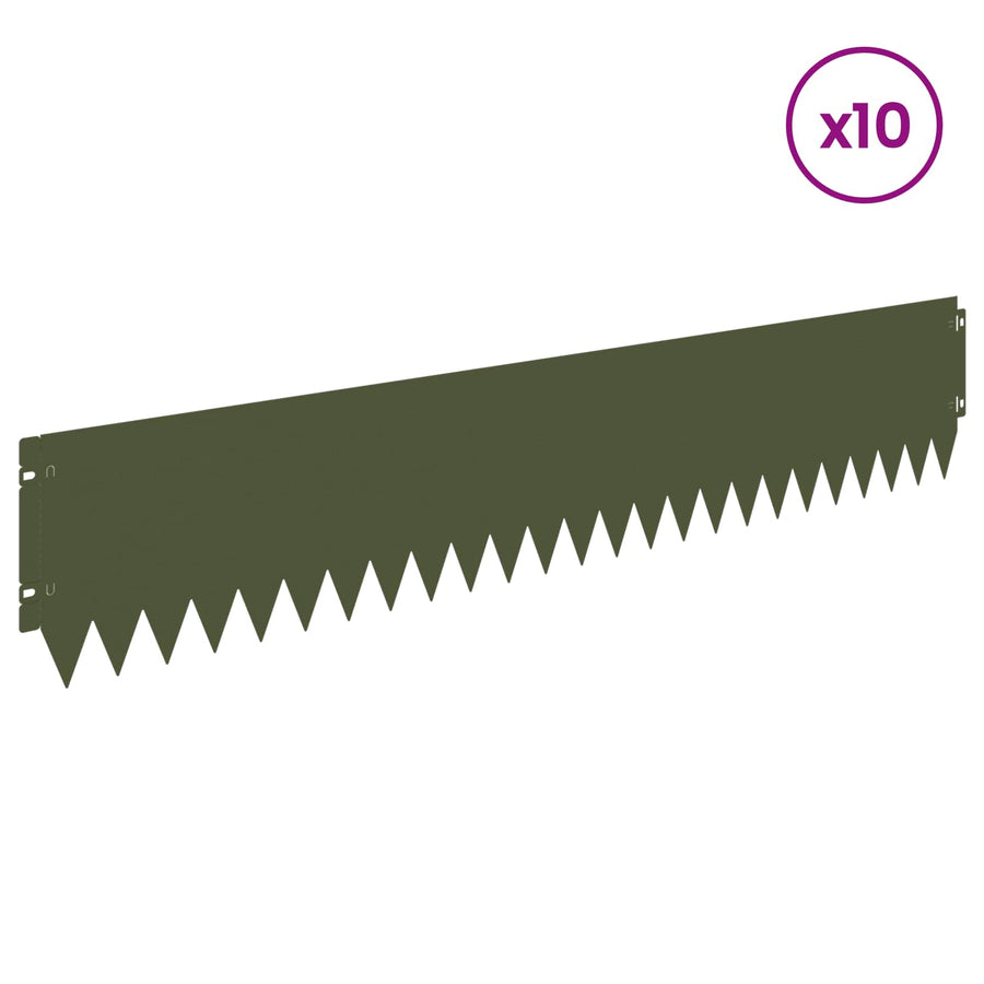 Gazonrand 10 pcs 103 x 20 cm Staal Olijfgroen