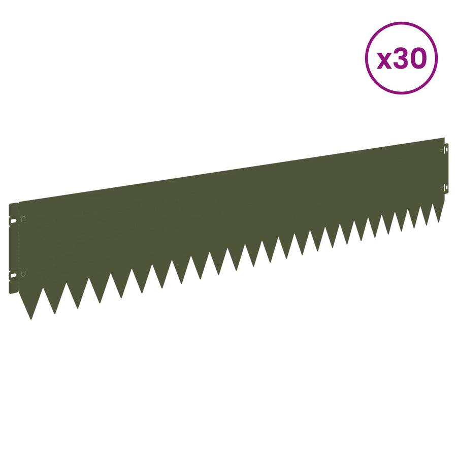 Gazonrand 30 pcs 103 x 20 cm Staal Olijfgroen