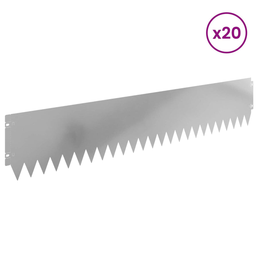 Gazonrand 20 pcs 103 x 20 cm Staal Zilverkleurig