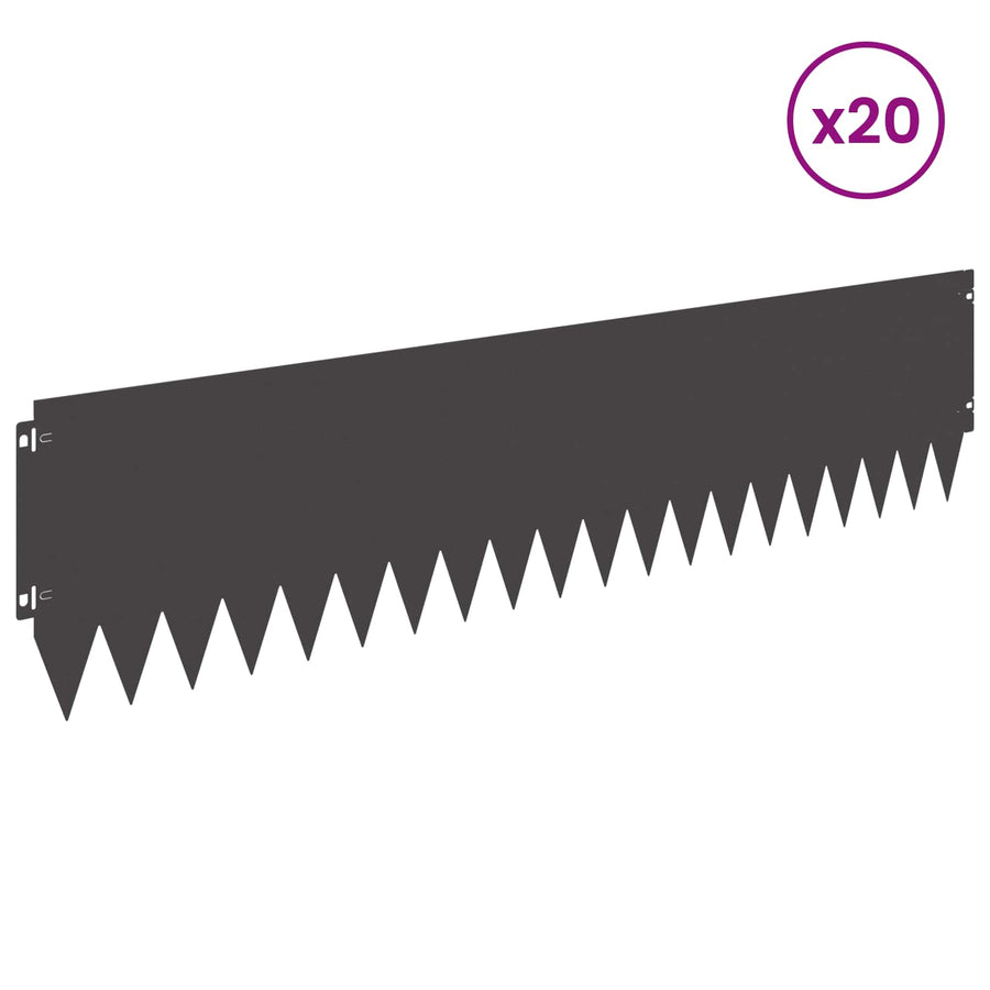 Gazonrand 20 pcs 103 x 25 cm Staal Zwart