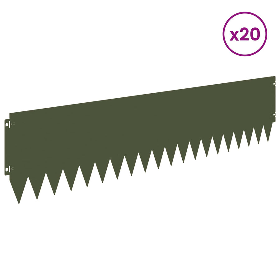 Gazonrand 20 pcs 103 x 25 cm Staal Olijfgroen