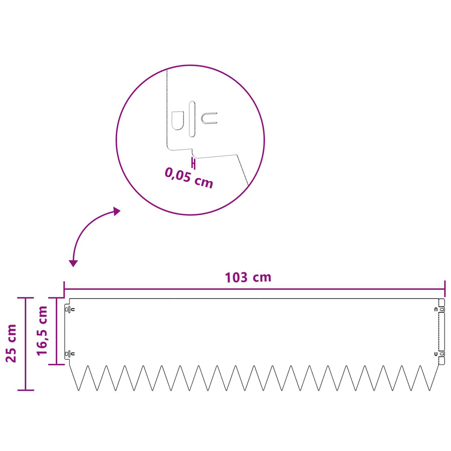 Gazonrand 20 pcs 103 x 25 cm Staal Zilverkleurig