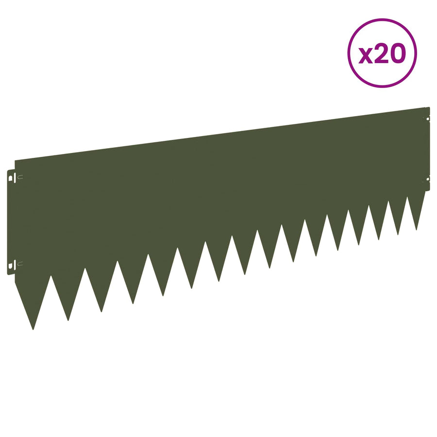Gazonrand 20 pcs 103 x 30 cm Staal Olijfgroen