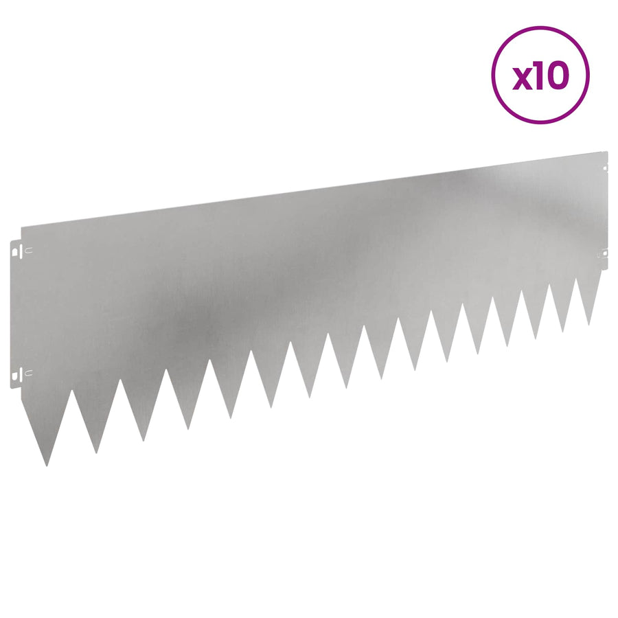 Gazonrand 10 pcs 103 x 30 cm Staal Zilverkleurig