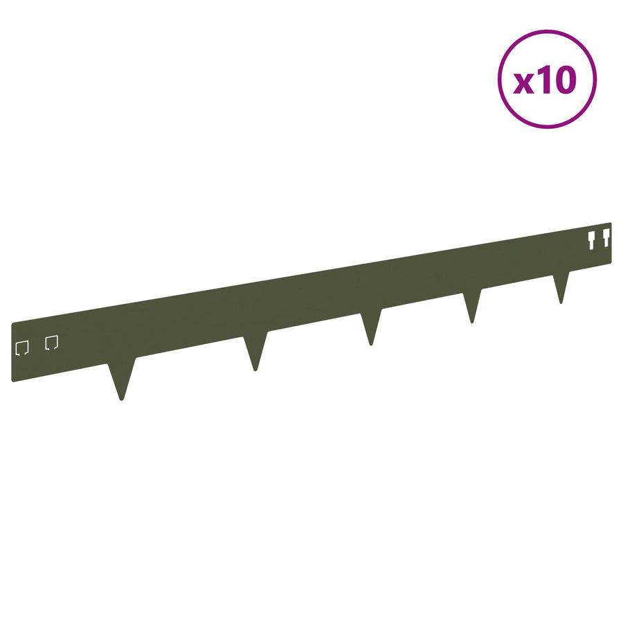 Gazonrand 10 pcs 100 x 12 cm Staal Olijfgroen