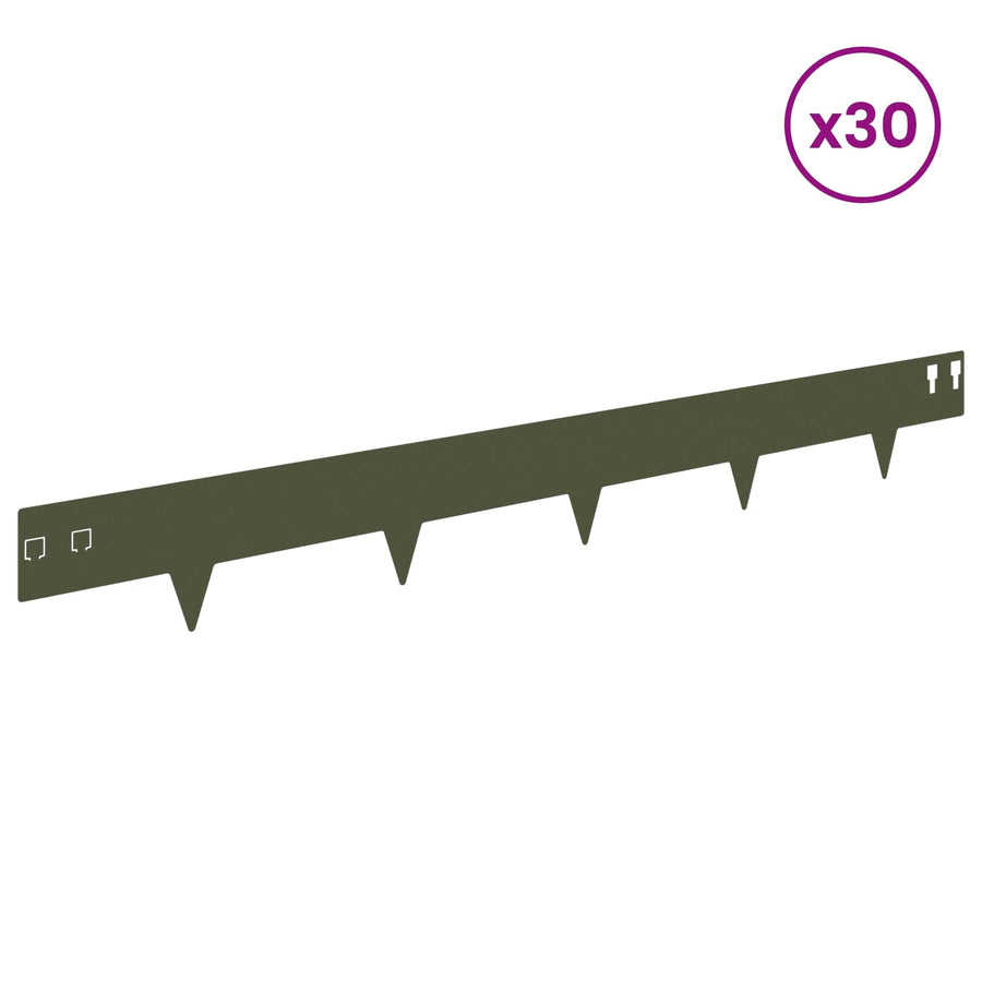 Gazonrand 30 pcs 100 x 12 cm Staal Olijfgroen