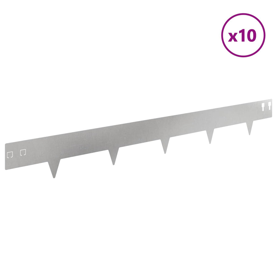 Gazonrand 10 pcs 100 x 12 cm Staal Zilverkleurig