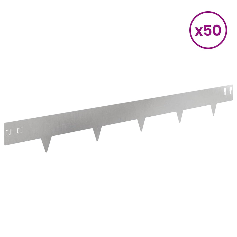 Gazonrand 50 pcs 100 x 12 cm Staal Zilverkleurig