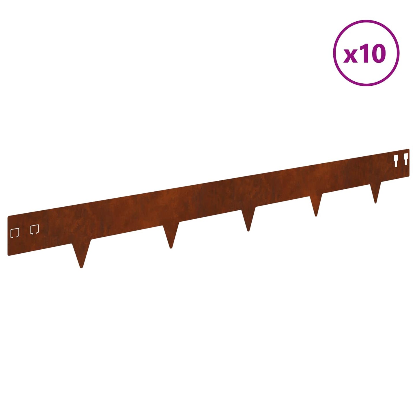 Gazonrand 10 pcs 100 x 12 cm Staal Roestig