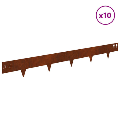 Gazonrand 10 pcs 100 x 12 cm Staal Roestig