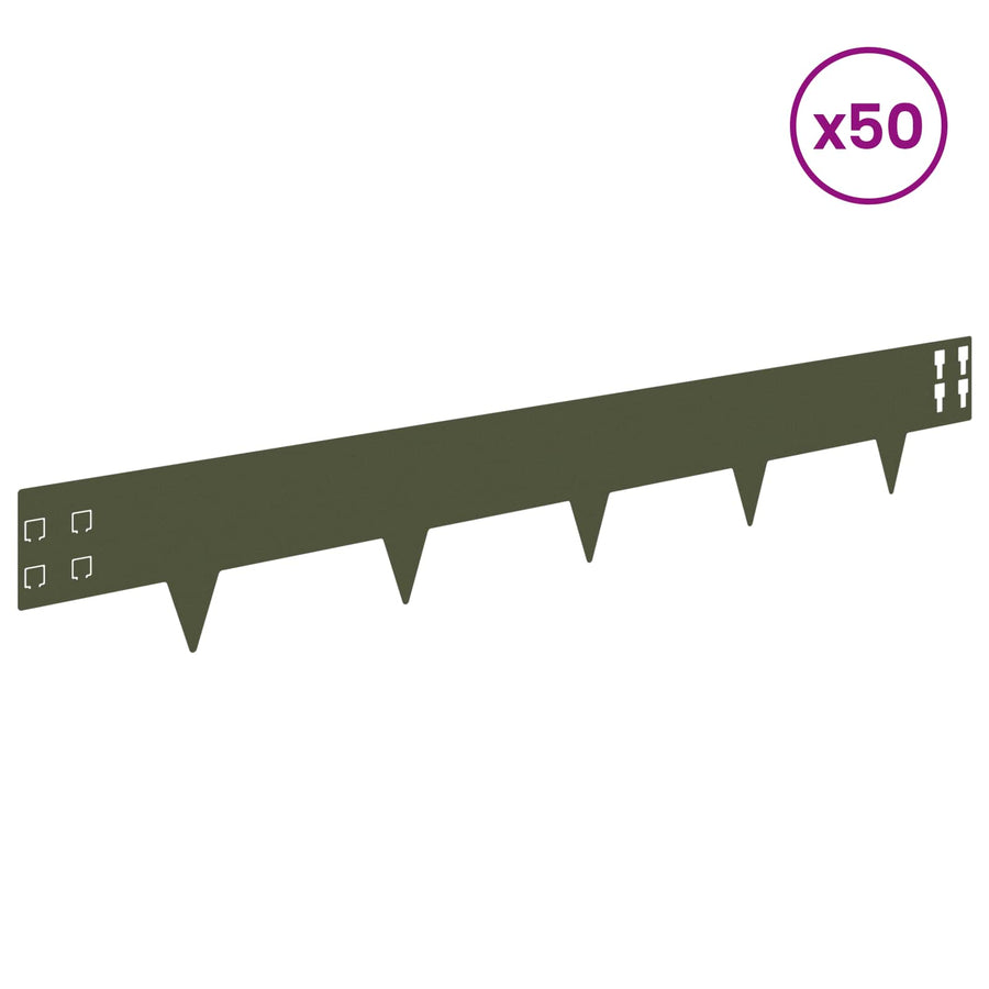 Gazonrand 50 pcs 100 x 15 cm Staal Olijfgroen