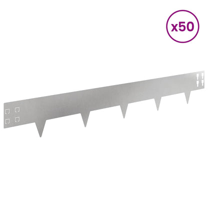 Gazonrand 50 pcs 100 x 15 cm Staal Zilverkleurig