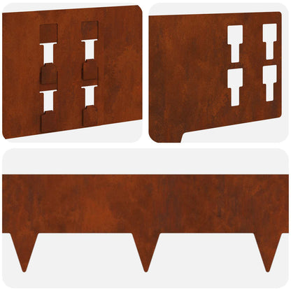 Gazonrand 20 pcs 100 x 15 cm Staal Roestig