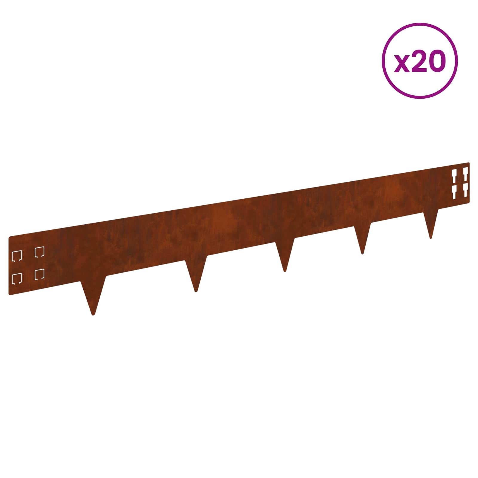 Gazonrand 20 pcs 100 x 15 cm Staal Roestig