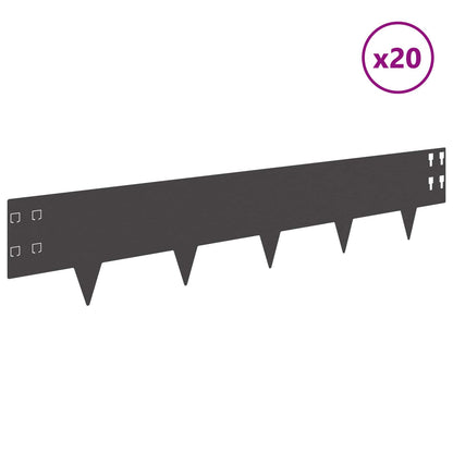 Gazonrand 20 pcs 100 x 20 cm Staal Zwart