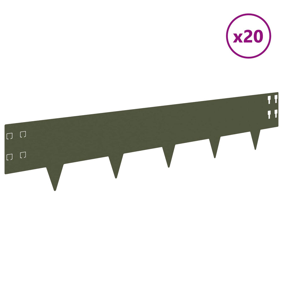 Gazonrand 20 pcs 100 x 20 cm Staal Olijfgroen