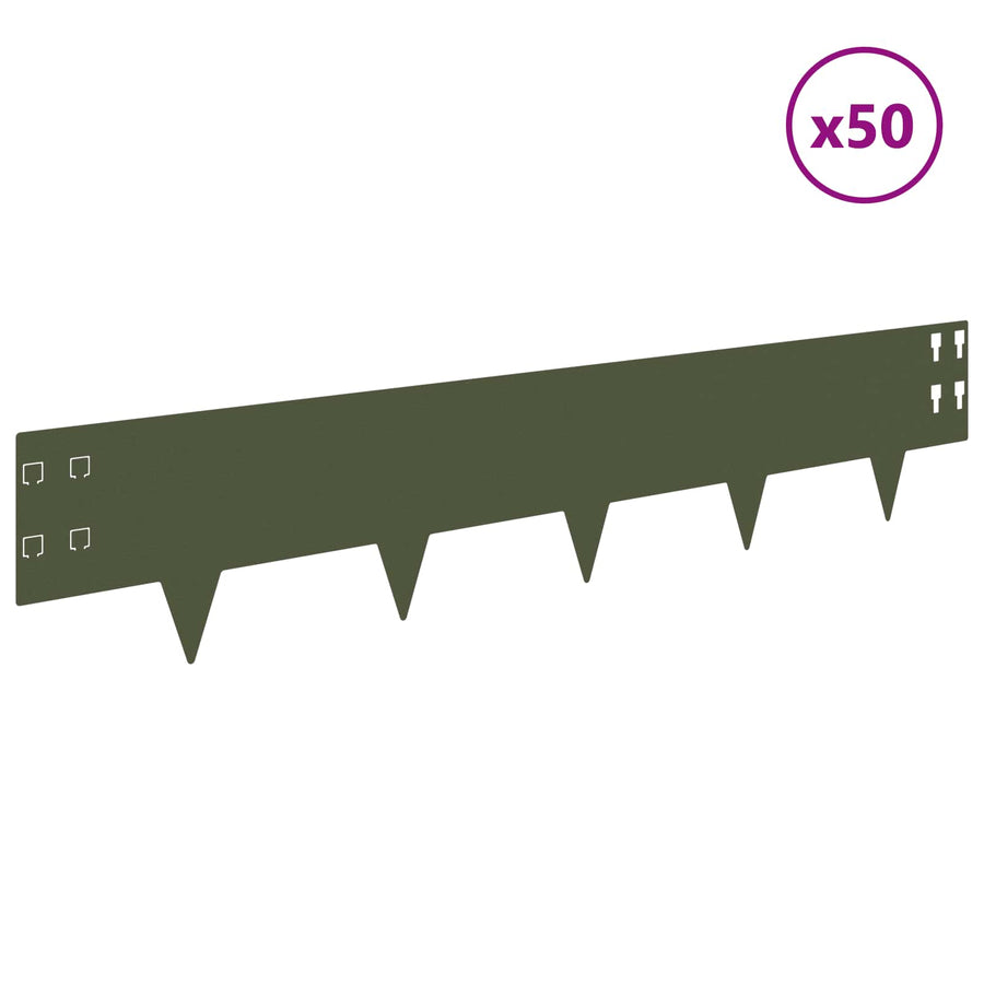 Gazonrand 50 pcs 100 x 20 cm Staal Olijfgroen