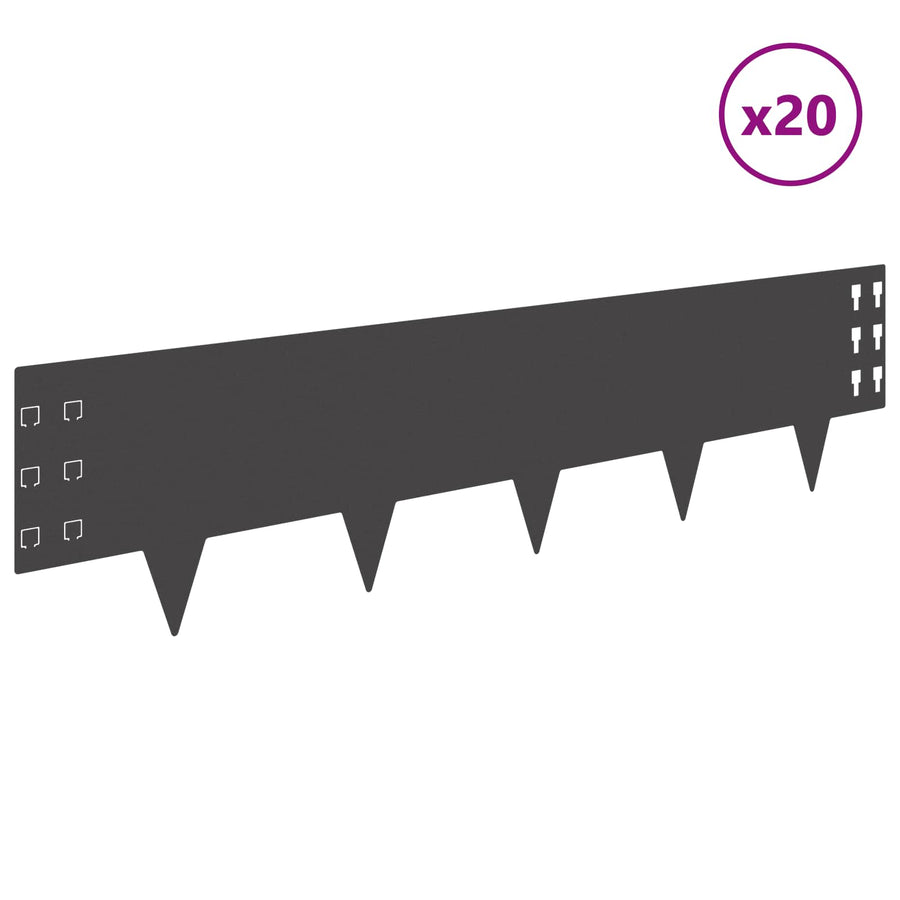 Gazonrand 20 pcs 100 x 25 cm Staal Zwart