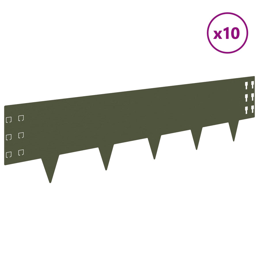 Gazonrand 10 pcs 100 x 25 cm Staal Olijfgroen