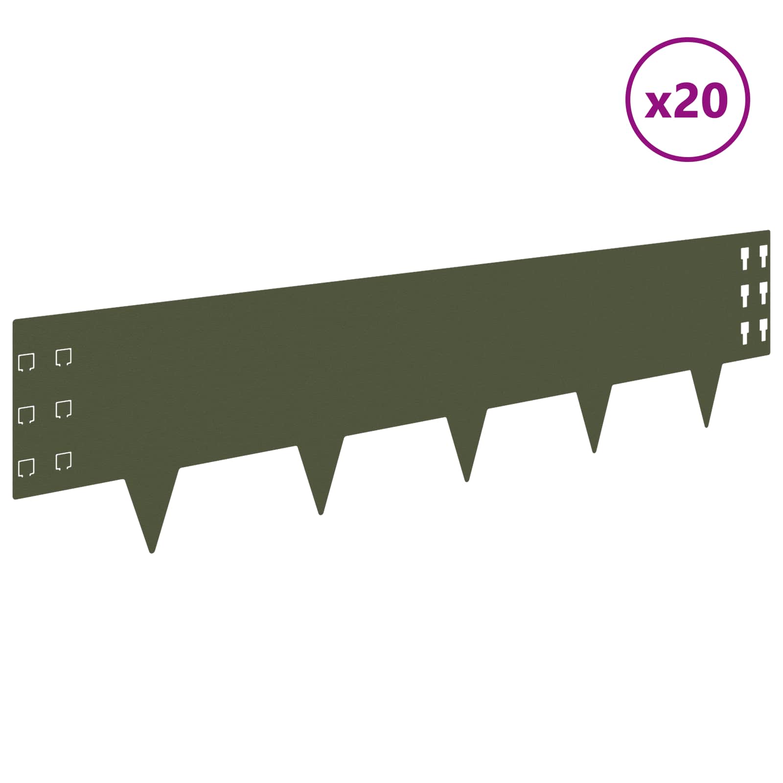 Gazonrand 20 pcs 100 x 25 cm Staal Olijfgroen