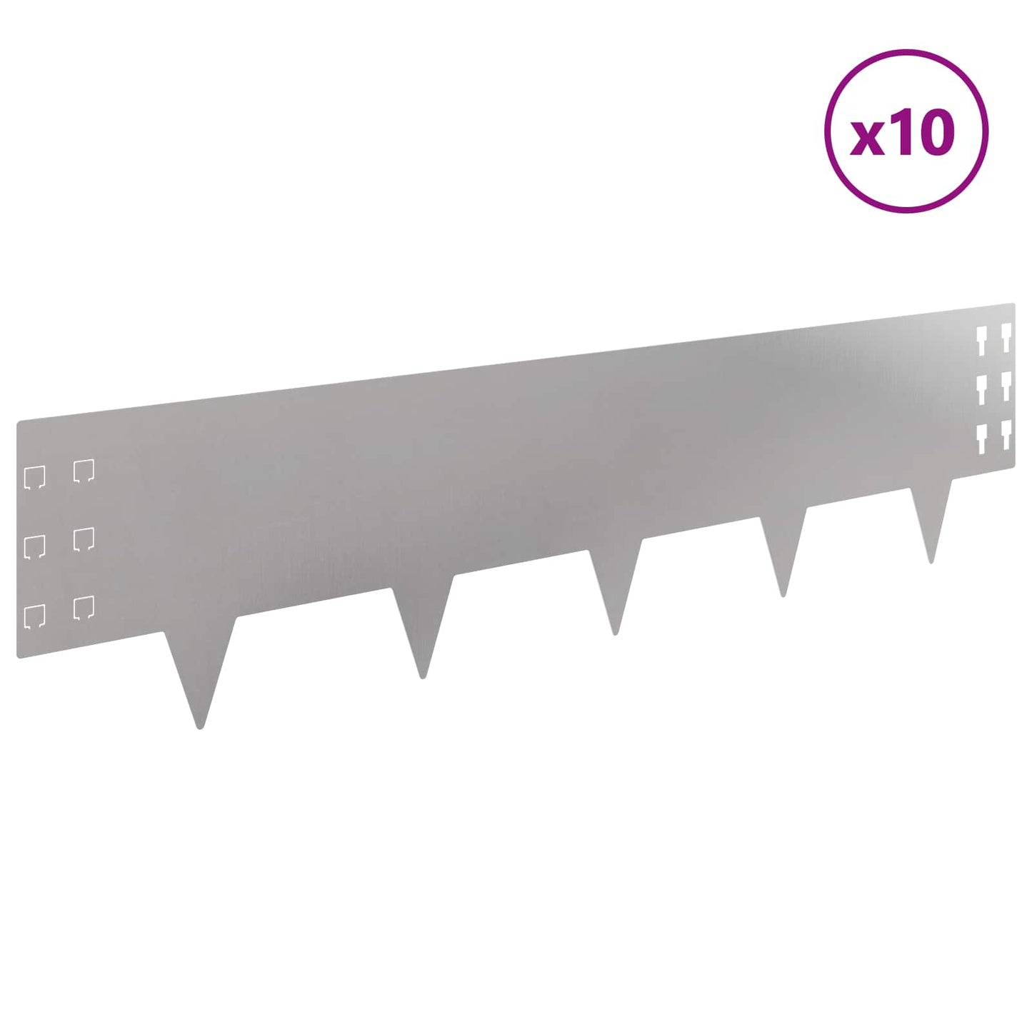 Gazonrand 10 pcs 100 x 25 cm Staal Zilverkleurig