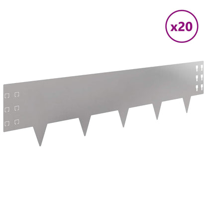Gazonrand 20 pcs 100 x 25 cm Staal Zilverkleurig