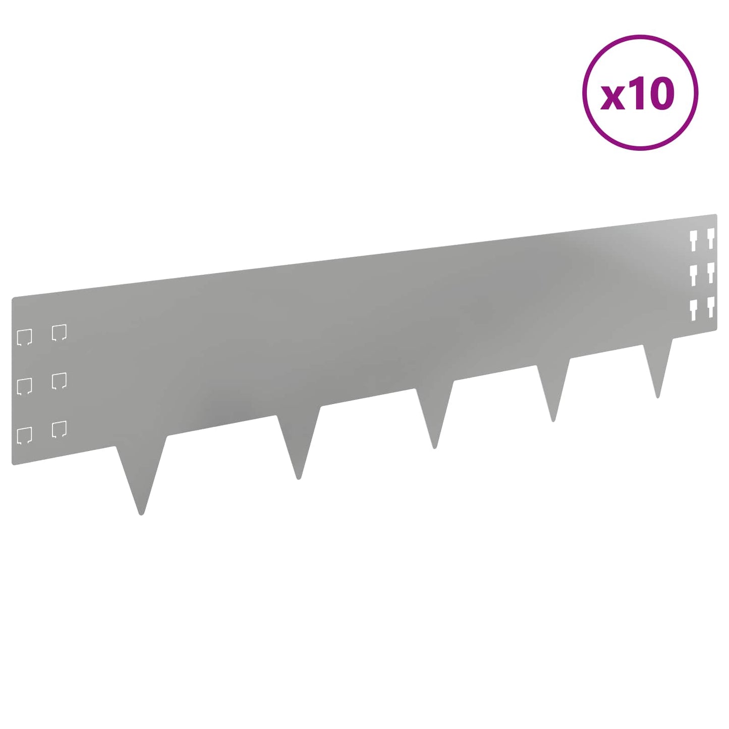 Gazonrand 10 pcs 100 x 25 cm Staal Zilverkleurig