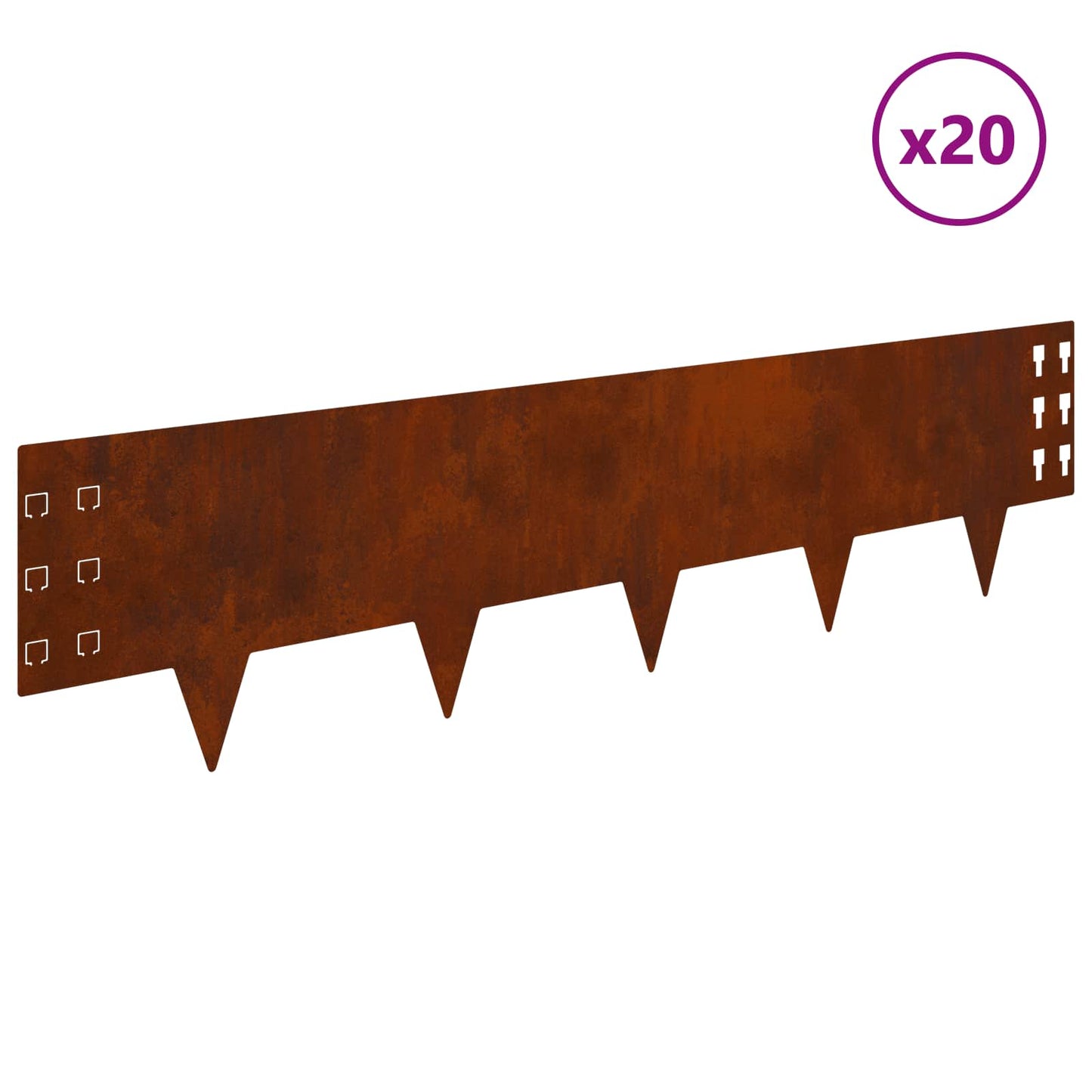 Gazonrand 20 pcs 100 x 25 cm Staal Roestig