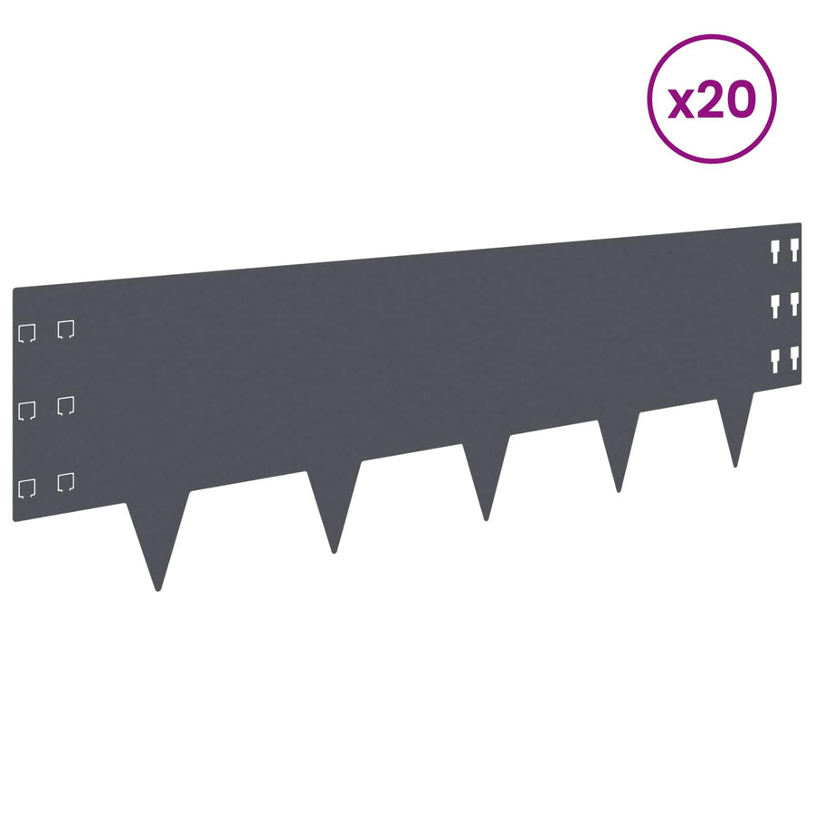 Gazonrand 20 pcs 100 x 30 cm Staal Antracietkleurig