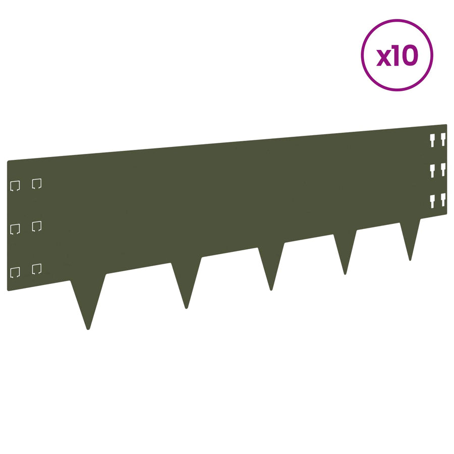 Gazonrand 10 pcs 100 x 30 cm Staal Olijfgroen