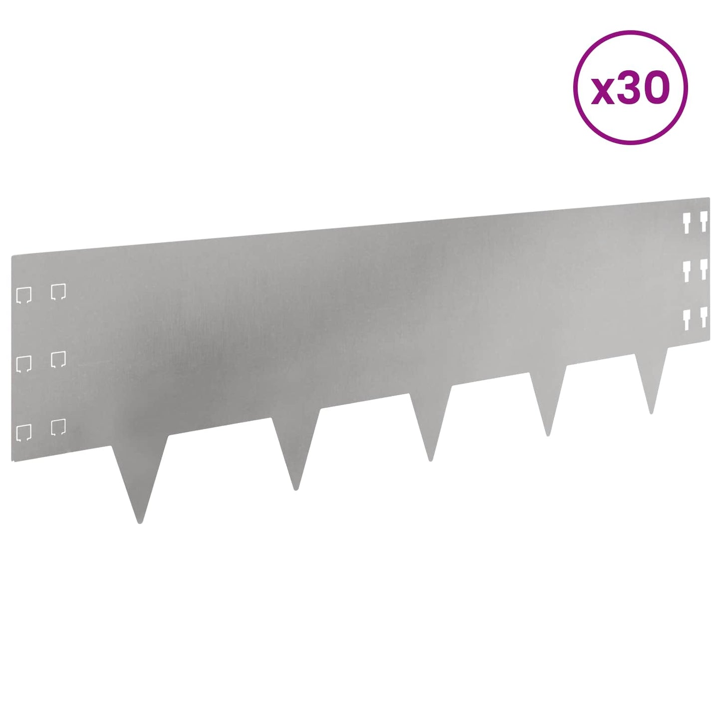 Gazonrand 30 pcs 100 x 30 cm Staal Zilverkleurig