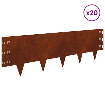 Gazonrand 20 pcs 100 x 30 cm Staal Roestig