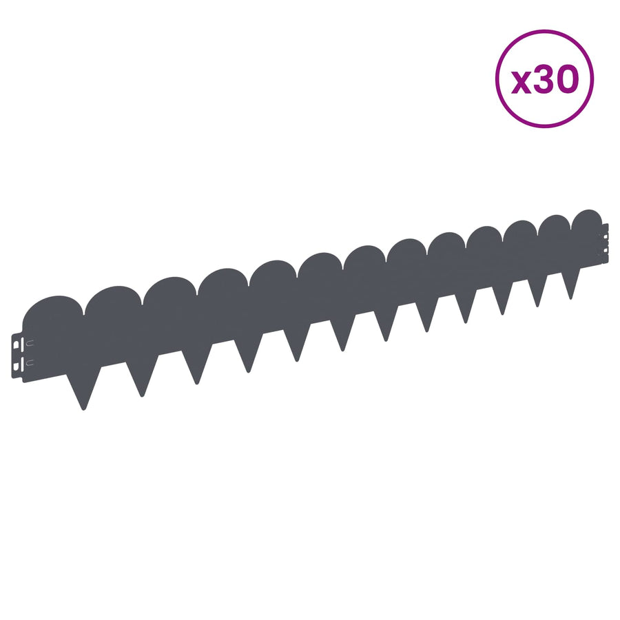 Gazonrand 30 pcs 103 x 15 cm Staal Antracietkleurig