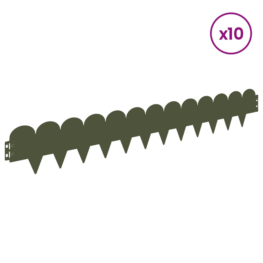 Gazonrand 10 pcs 103 x 15 cm Staal Olijfgroen