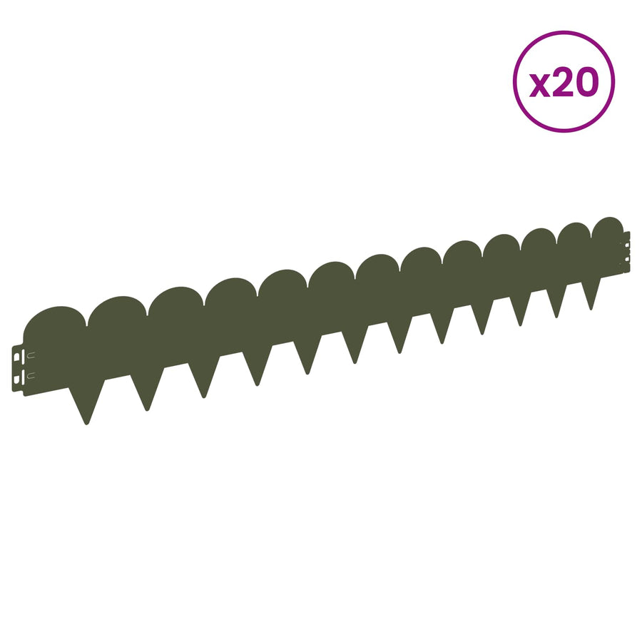 Gazonrand 20 pcs 103 x 15 cm Staal Olijfgroen