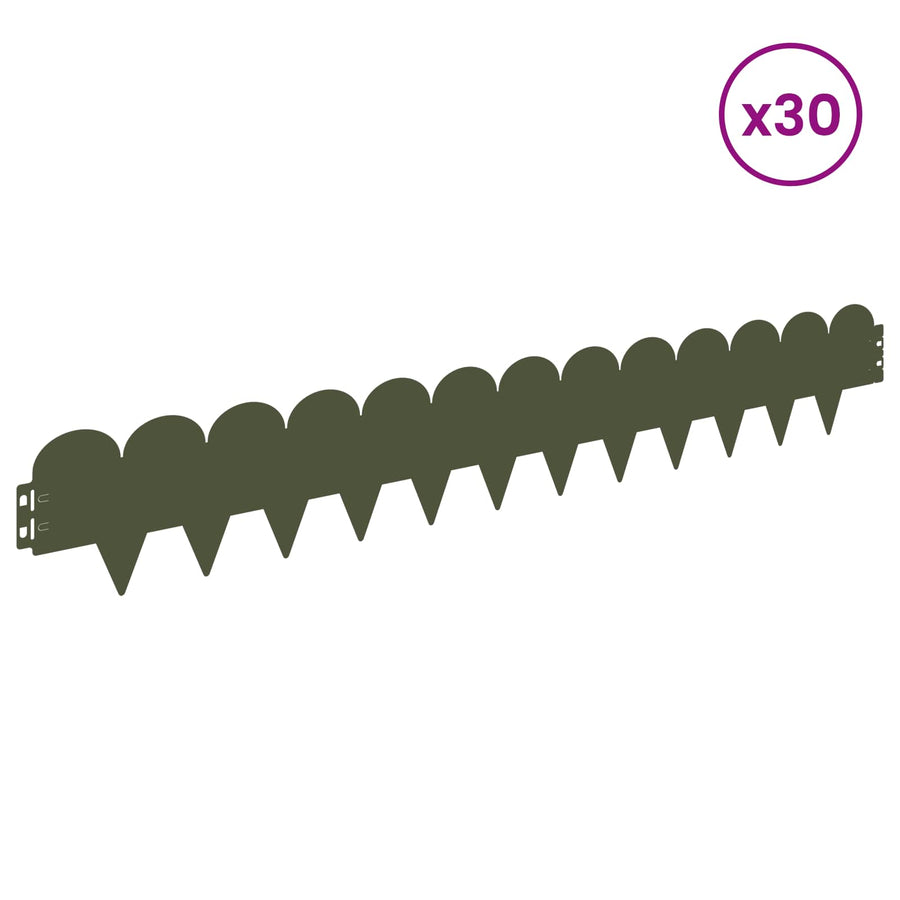Gazonrand 30 pcs 103 x 15 cm Staal Olijfgroen