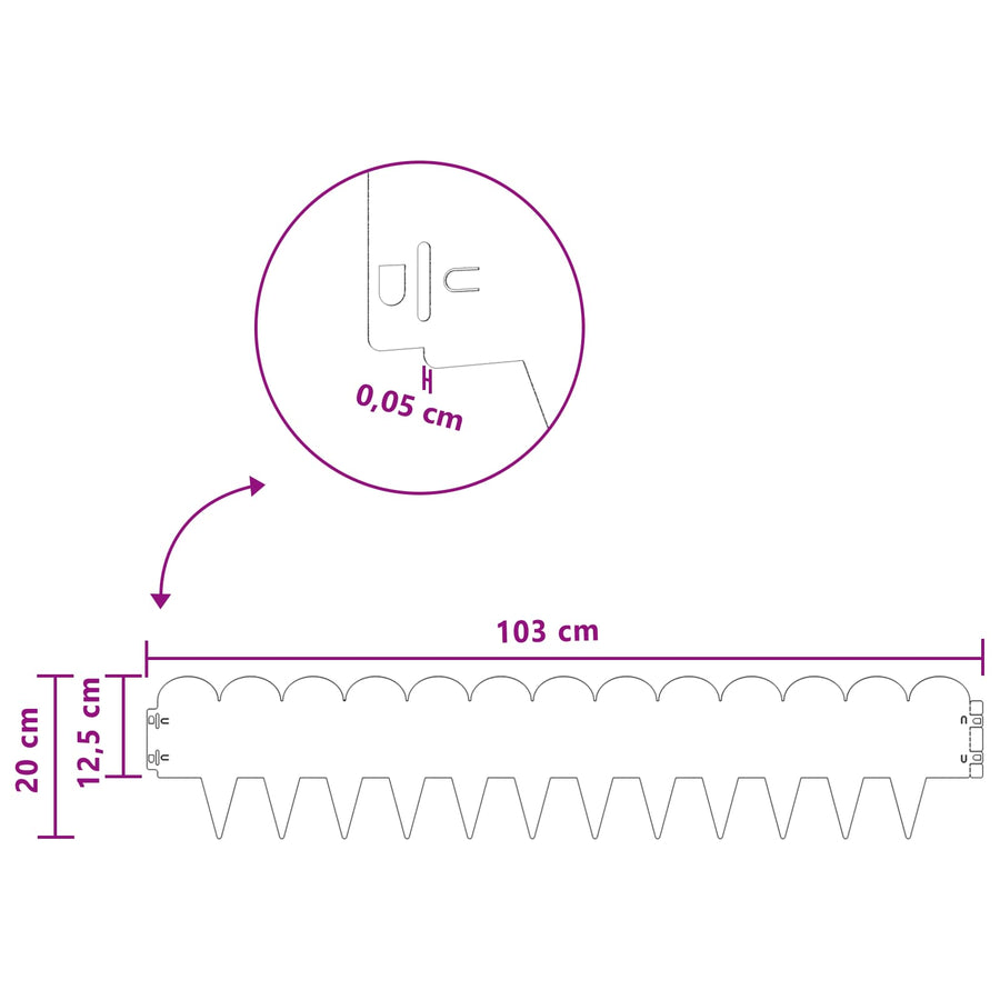 Gazonrand 10 pcs 103 x 20 cm Staal Wit