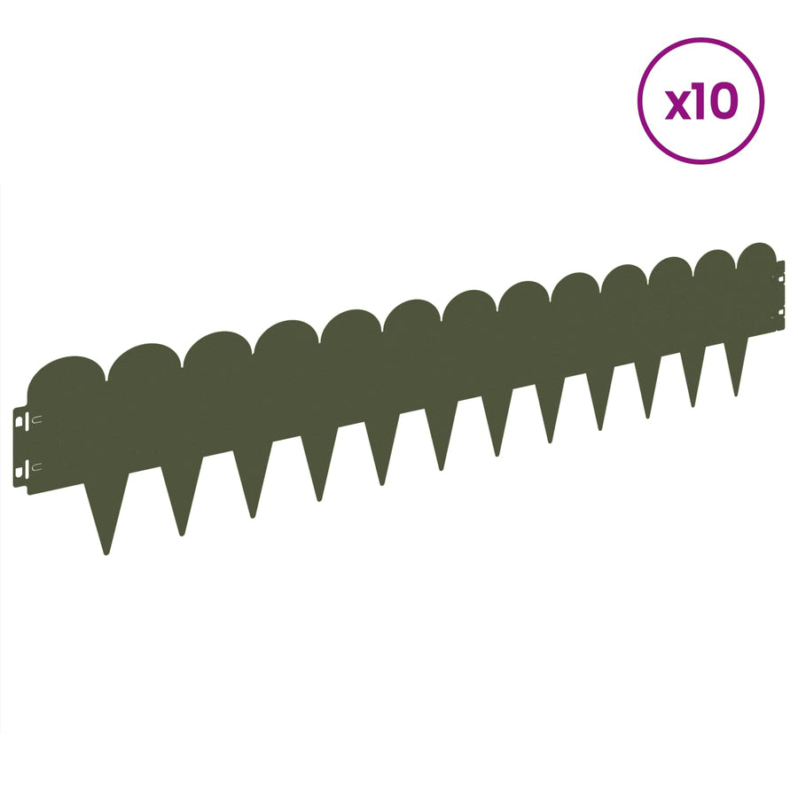 Gazonrand 10 pcs 103 x 20 cm Staal Olijfgroen