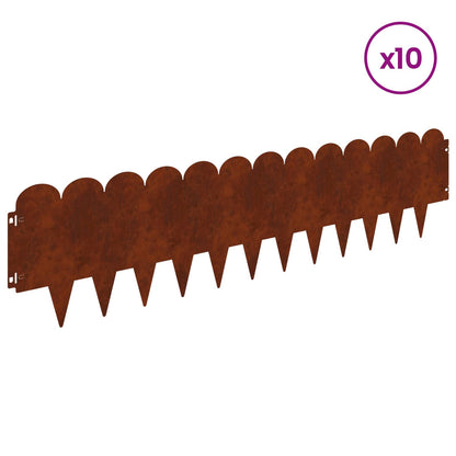 Gazonrand 10 pcs 103 x 25 cm Staal Roestig