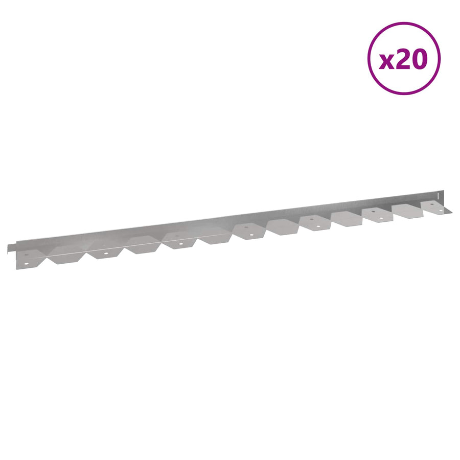 Gazonrand 20 pcs 102 x 4 x 4 cm Staal Zilverkleurig